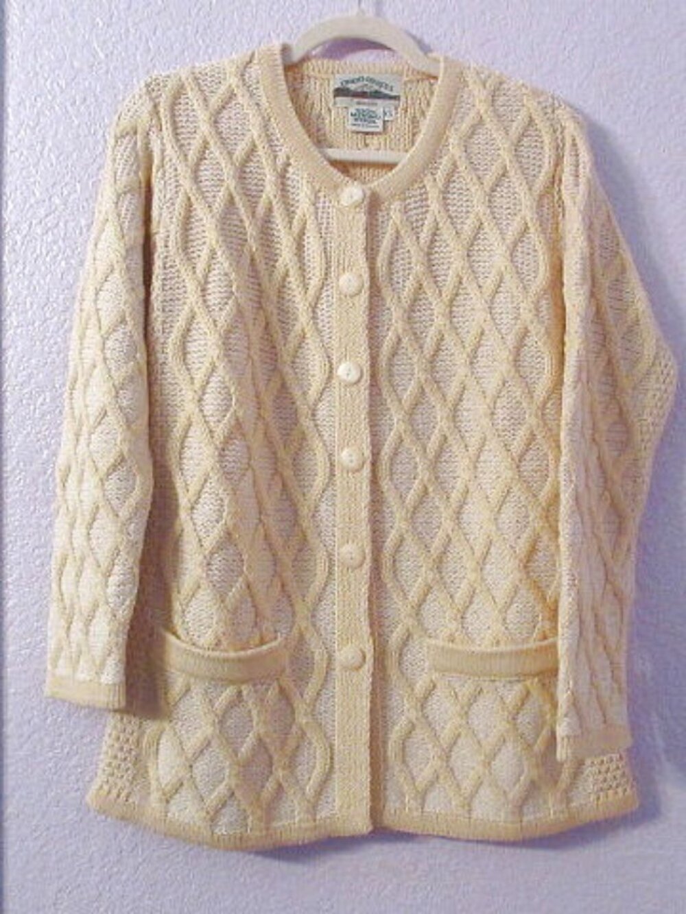 Aran Crafts Cable Knit Cardigan Size XS Oversized Irish Wool Fisherman Sweater